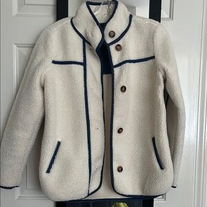 Women's Cream Teddy Jacket with Navy Accents